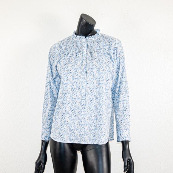 J.Crew Liberty Fabric Cotton Poplin Popover Shirt Blue Misti Valeria floral XS - Picture 2 of 11